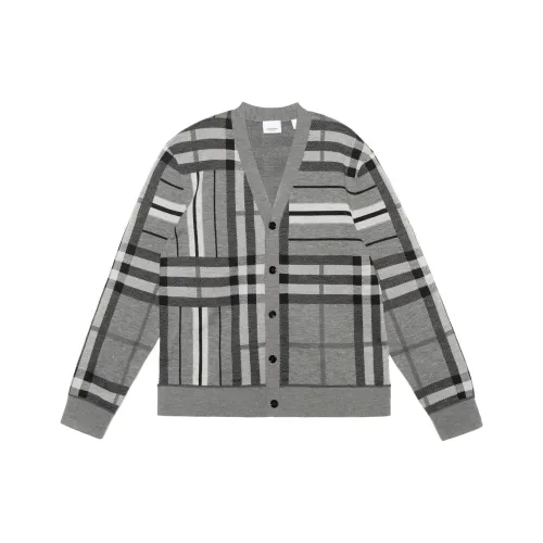 Burberry Check And Stripe Wool Jacquard Cardigan