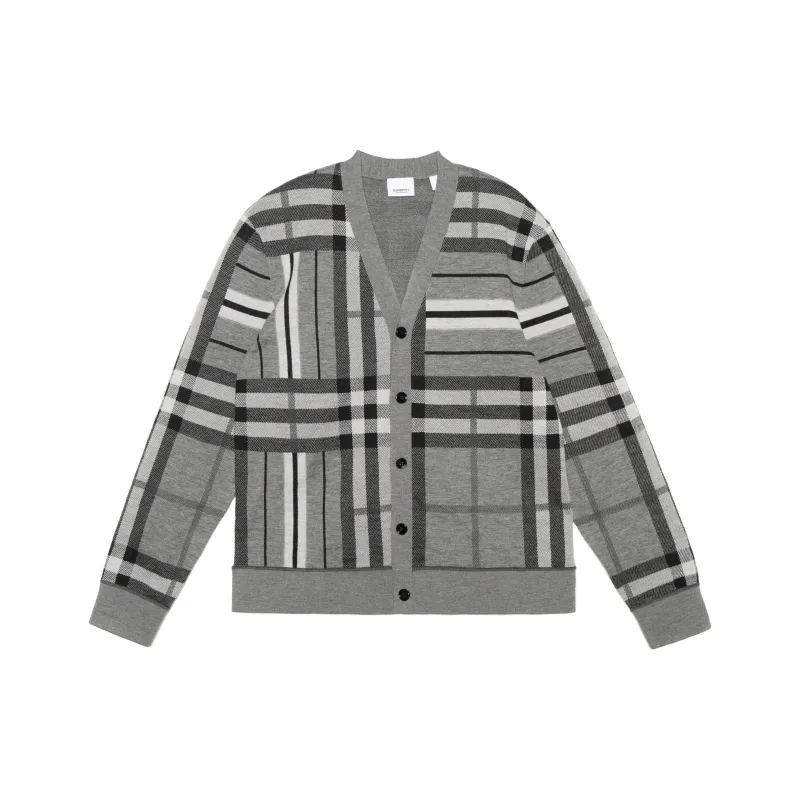 Burberry Check And Stripe Wool Jacquard Cardigan-0