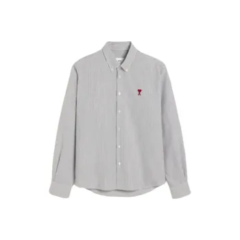 Ami Paris Ami De Coeur Logo Embroidered Pinstriped Shirt