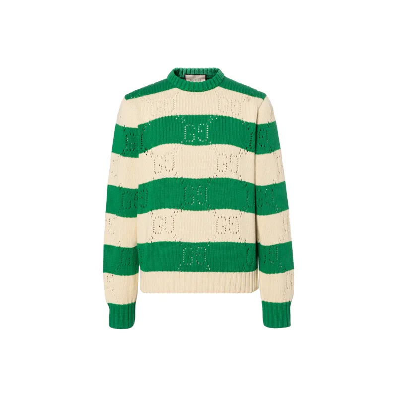 GUCCI Gg Lace Striped Knit Sweater-0