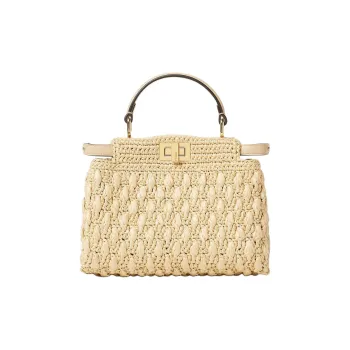FENDI Peekaboo Calfskin Crossbody One Shoulder Handbag Mini Women's Beige