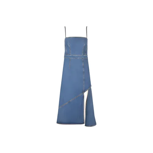 Alexander McQueen Asymmetric Denim Midi Dress
