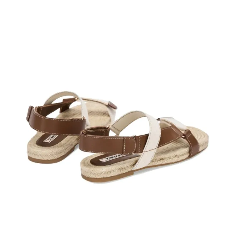 73Hours Raw Chocolate Cookie One Strap Sandals Women's Beige Brown-3