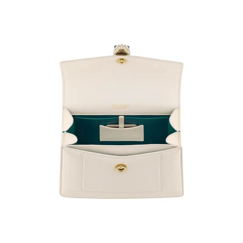 BVLGARI Serpenti Forever Calfskin Handbag Medium Size Women's White-2