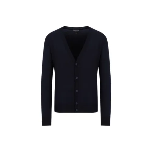 EMPORIO ARMANI Plain knit Virgin wool V neck Cardigan