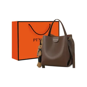PT'SON Cow Leather Shoulder Bag, Crossbody Bag, Handbag Regular Women's Coffee/Tea Brown/White