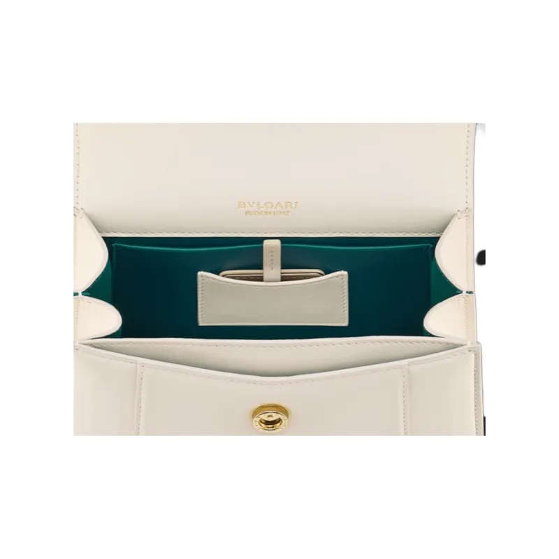 BVLGARI Serpenti Forever Calfskin Handbag Medium Size Women's White-4