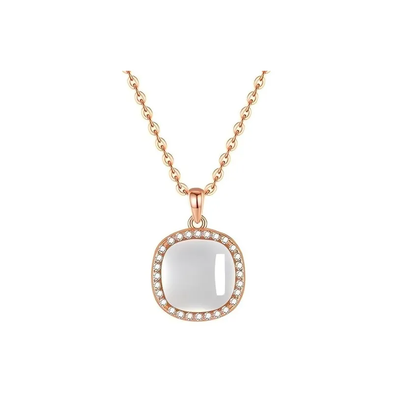 Artisan Lock Heart Jade Natural Chalcedony Necklaces Women's-0