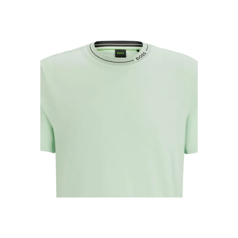 HUGO BOSS Cotton Jersey Regular Fit T Shirt With Branded Collar T Shirt Men's Light Green-4