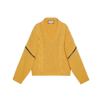 GUCCI V neck Cable knit Wool Jumper