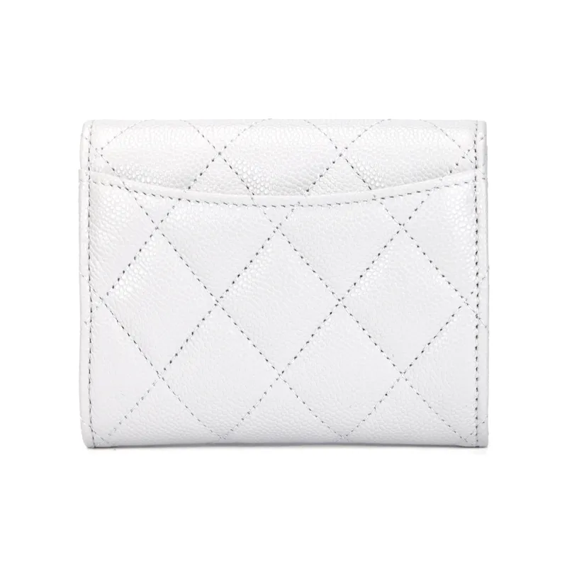 CHANEL Classic Flap CF Embossed Calfskin & Metal Flap Bag Coin Purse Wallet Women's White-2
