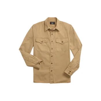 DOUBLE RL Shirt Men Distressed Brown Yellow