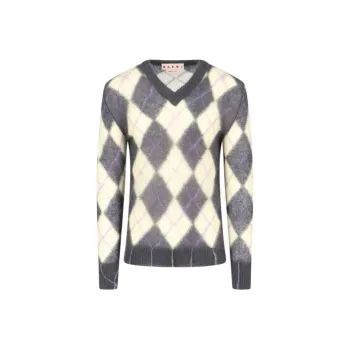 MARNI Geometric Patterned V Neck Knitted Jumper