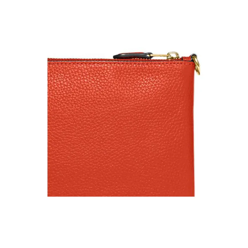 COACH Wristlet Pebbled Leather Clutch Wrist Bag Small Size Women's Orange Red-4
