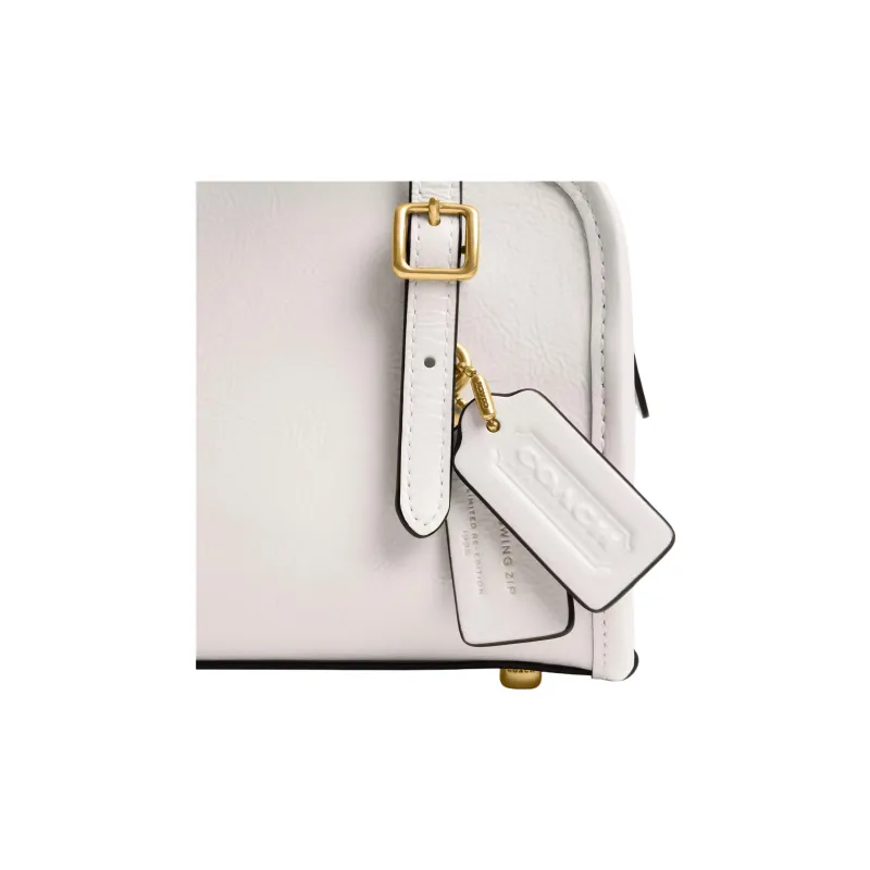 COACH SWING Crushed Leather Shoulder Bag Trumpets Women's Brass & Chalk White-5