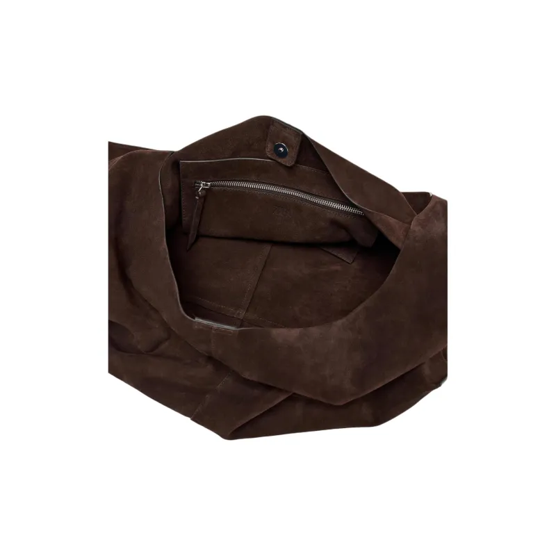 ZARA Cow Leather Bucket Bag, Shoulder Bag Large Size Women's Chocolate-3