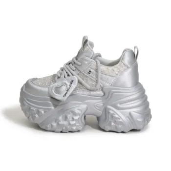 Milan Love Song Breathable Lightweight Height Increasing Low Top Chunky Sneakers Women's Silver