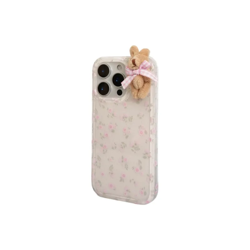 Sopi Acrylic Material Pink Floral 3D Effect Rabbit Phone Cases Compatible With IPhone 16/15 Pro Max/Apple 13/14 Pro/Max-2