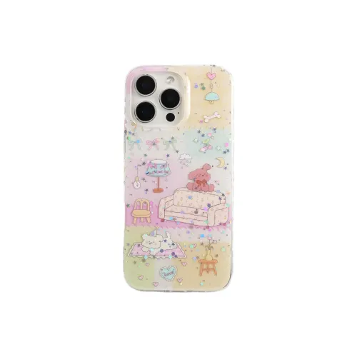 Sopi Acrylic Material Patchwork Plaid Sofa Puppy Phone Cases Compatible With IPhone 16/15 Pro Max/Apple 13/14 Pro/Max