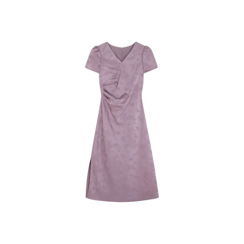 Mo Han Yi Mei Short Sleeved Dress Women's Pink Purple-0