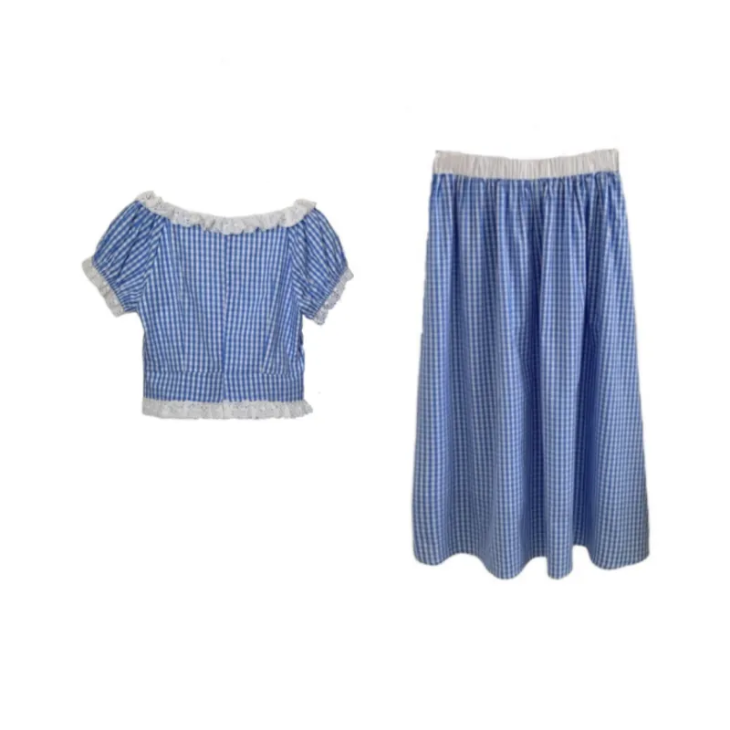 MTHE Skirt Set Women's Blue Plaid-1
