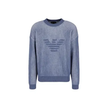 EMPORIO ARMANI Two tone Fisherman rib Virgin Wool cotton Jumper