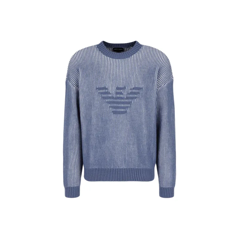 EMPORIO ARMANI Two tone Fisherman rib Virgin Wool cotton Jumper-0