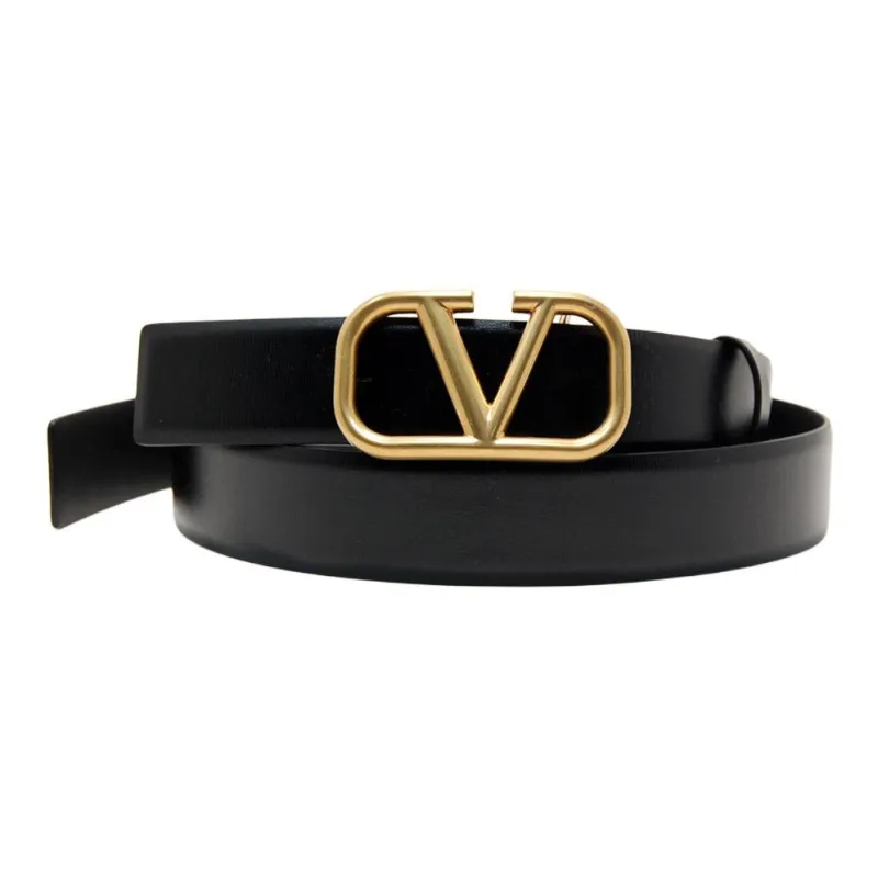 Valentino Calfskin, Metal Leather Belts Men's Black Width 4CM-2