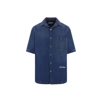 OFF WHITE Logo Embroidered Short Sleeved Denim Shirt