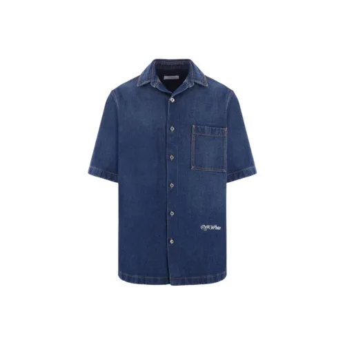 OFF WHITE Logo Embroidered Short Sleeved Denim Shirt