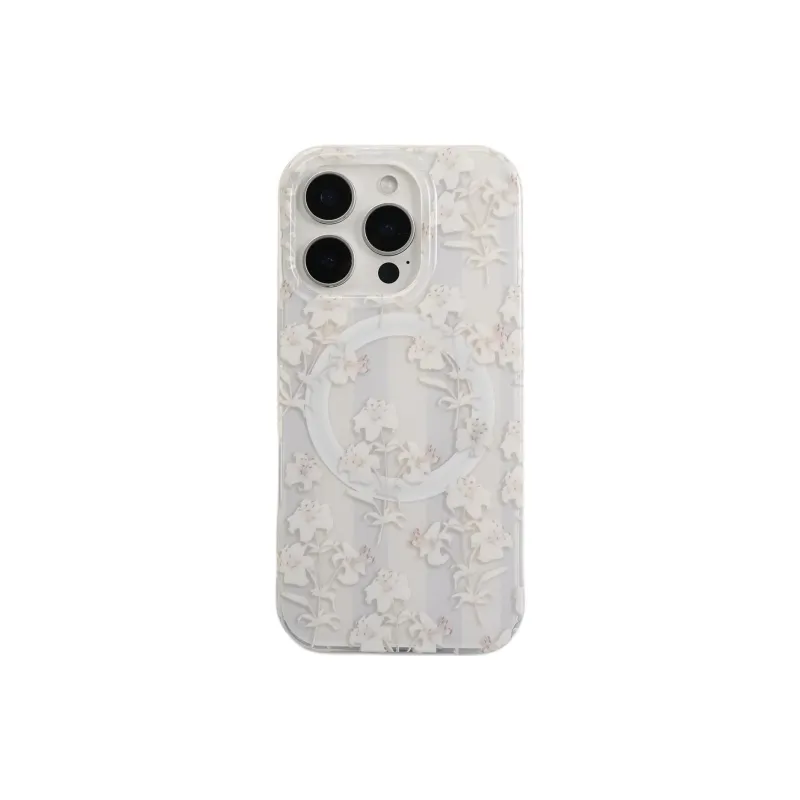 Sopi Acrylic Material Lily Flower Magnetic Stand Phone Cases Compatible With IPhone 16/15 Pro Max/Apple 13/14 Pro/Max-4