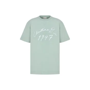 DIOR Letter Logo Pattern Crew Neck Loose Fit Short Sleeved T Shirt Men's Green