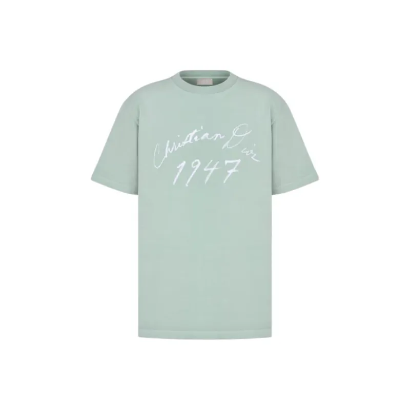 DIOR Letter Logo Pattern Crew Neck Loose Fit Short Sleeved T Shirt Men's Green-0
