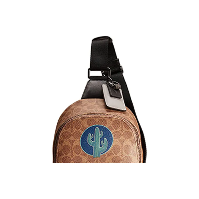COACH Academy Coated Canvas With Calfskin Fanny Pack Sling Bags Small Size Women's Brown-3