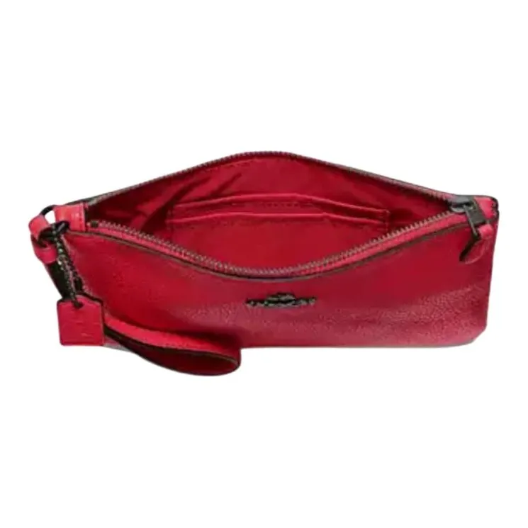 COACH Wristlet Polished Grained Leather Wrist Bags Clutches Small Size Women's Cherry Red-3