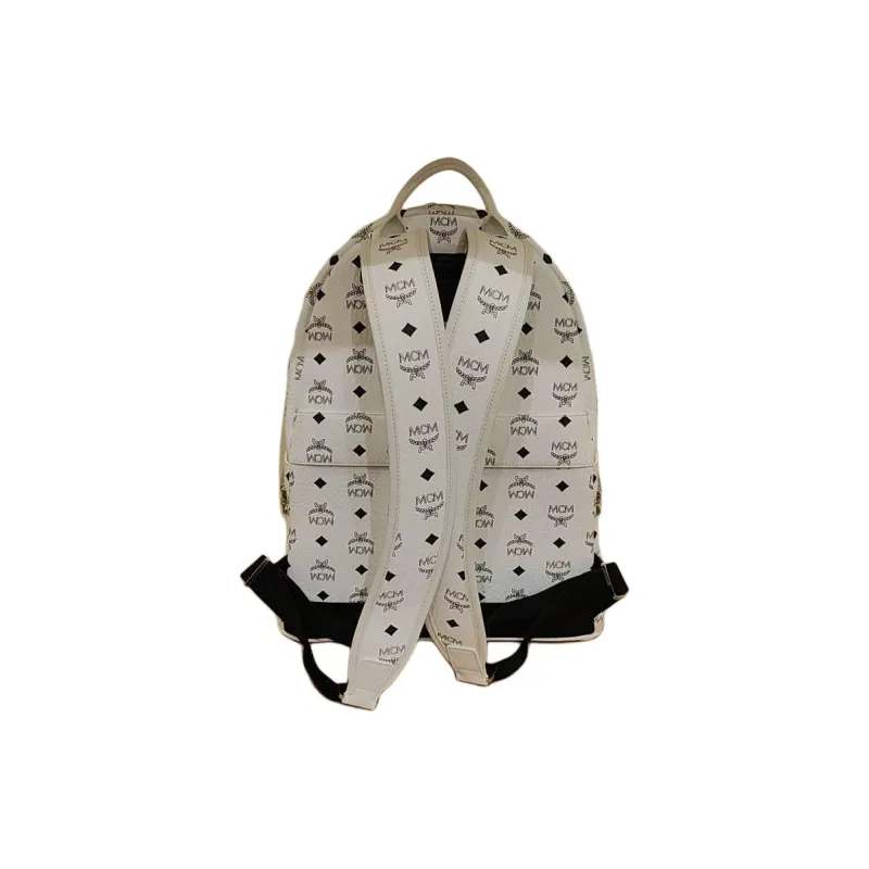 MCM Nappa Leather Trim Backpack Medium Size Unisex White-2
