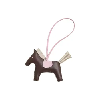 HERMES Rodeo Milo Lambskin Bag Accessory Unisex Chocolate & Chalk White & Rose Pink
