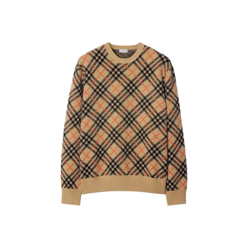 Burberry Checked Knitted Crewneck Jumper-0