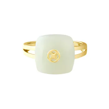 EZRA 925 Sterling Silver Hetian Jade Rings Unisex White Jade
