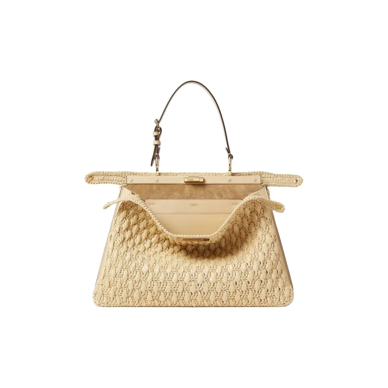 FENDI Peekaboo Rayon Shoulder Bag Women's Beige-1