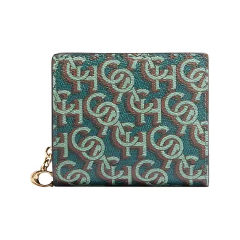 COACH Snap Wallet Coated Canvas With Leather Wallet Women's Green