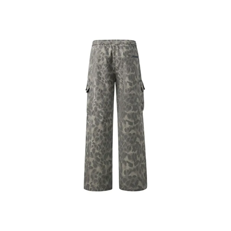 FAIRWHALE Casual Pants Unisex Black Gray Panther Print-1