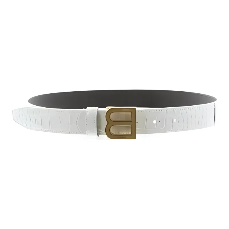 Balenciaga Logo Identification Genuine Leather Leather Belts Women's White Width: 3CM-1