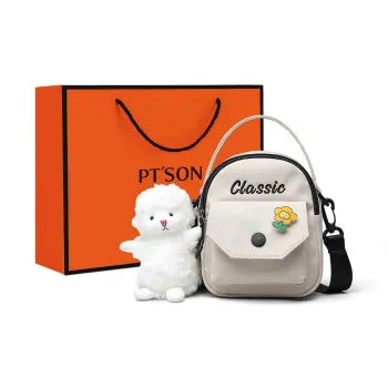 PT'SON Canvas Cell Phone Pouch, Shoulder Bag, Crossbody Bag, Handbag Regular Women's Ecru/Black