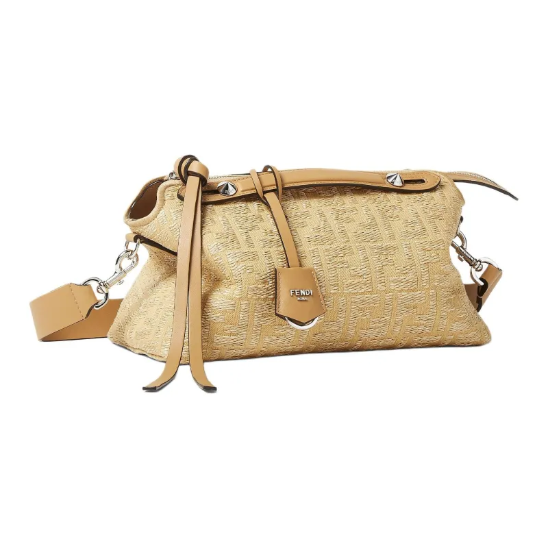 FENDI By The Way Series Cotton Handbag Medium Size Women's Beige-2
