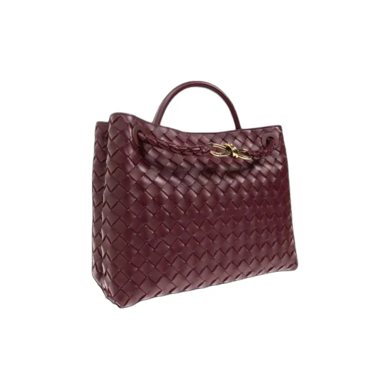 Bottega Veneta IntrecciatoAndiamo Collection Sheepskin One Shoulder Handbag Medium Size Women's Burgundy-2