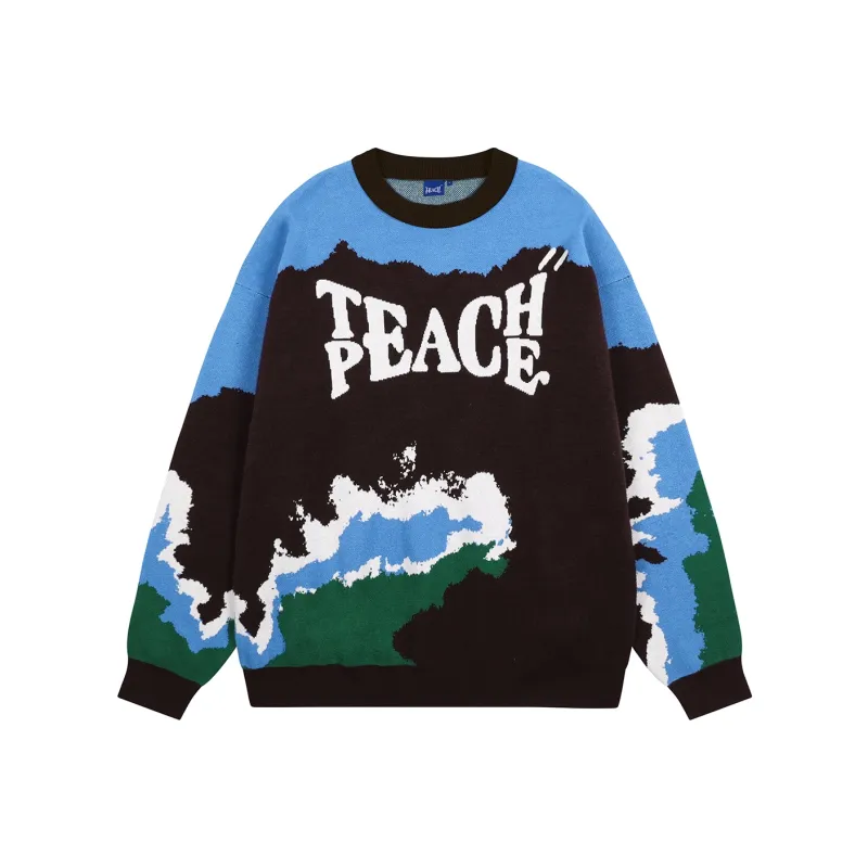 Teach Peace Sweater Unisex Blue-0