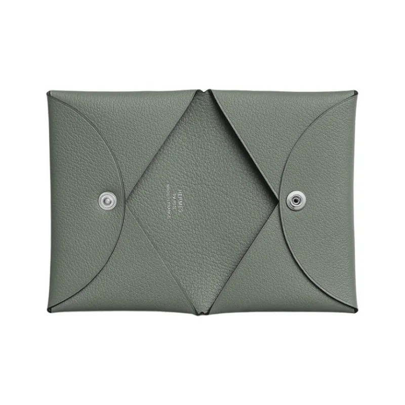 HERMES Calvi Evercolor Calfskin Card Holder Women's 63 Vert Amande Apricot Green/Almond Green-1
