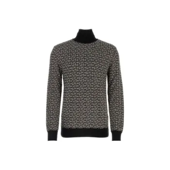 BALMAIN Monogram Intarsia Knitted Roll Neck Jumper