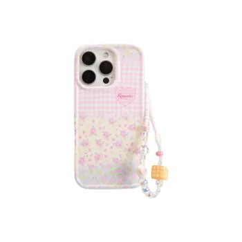 Sopi Acrylic Material Pink Plaid Floral Patchwork Phone Cases Compatible With IPhone 16/15 Pro Max/Apple 13/14 Pro/Max